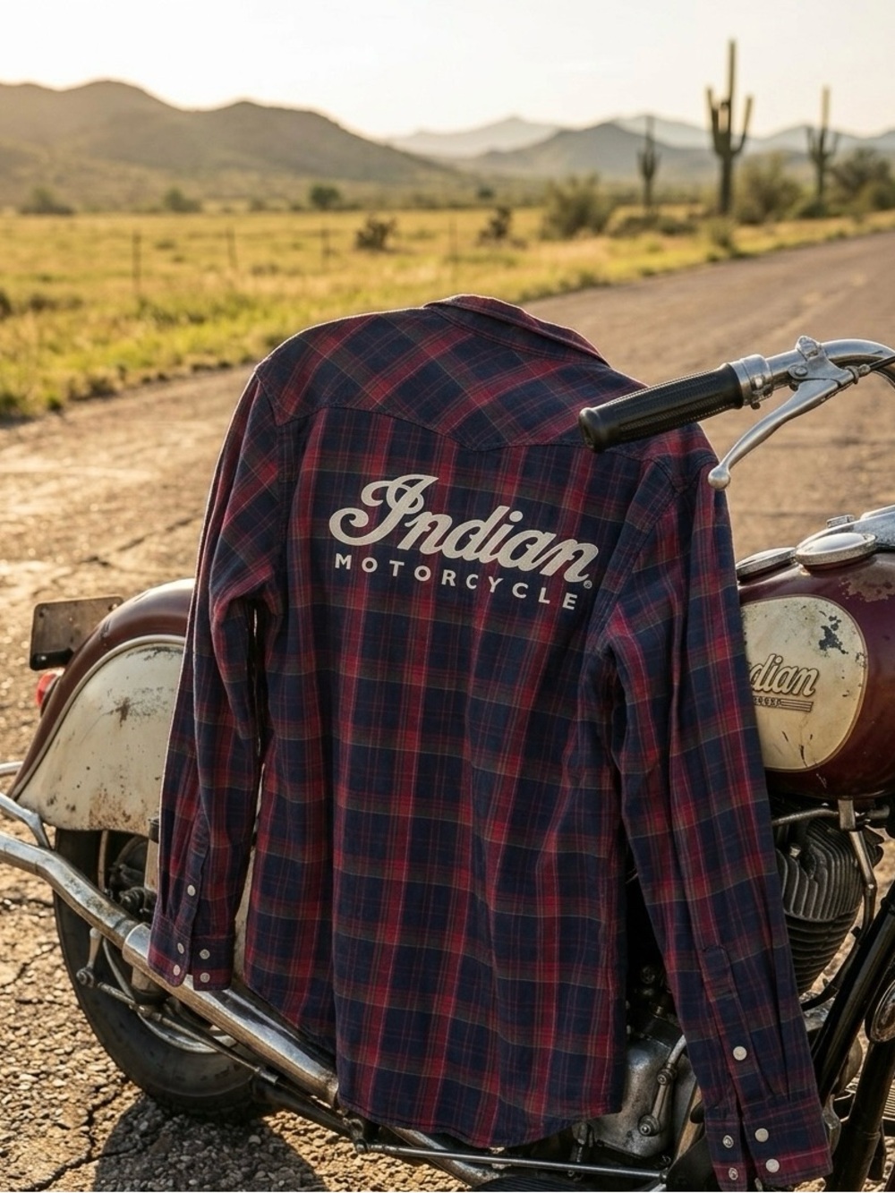 Indian Motorcycle Men's Red & Navy Plaid Button-Down Shirt